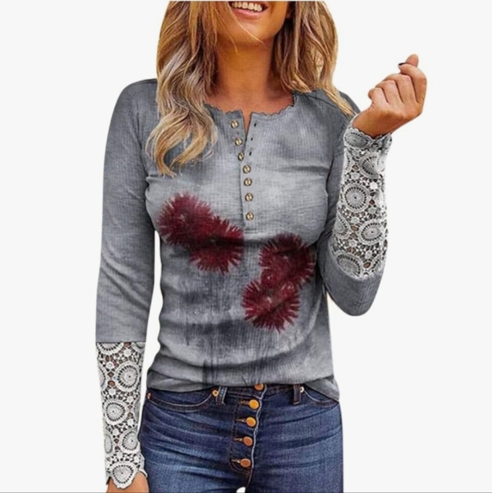 NXH Gray Floral Lace Sleeve Women's Top Size 2X (NWT)